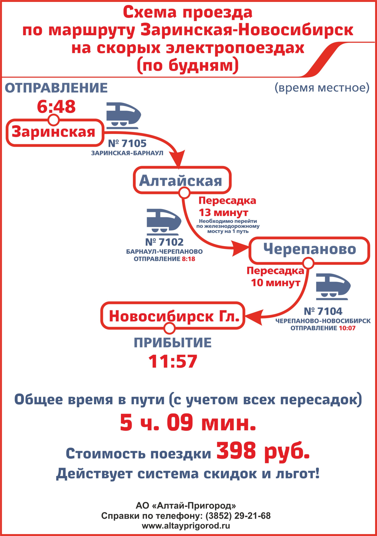 Схема проезда по маршруту Заринская-Новосибирск «Алтай-Пригород»