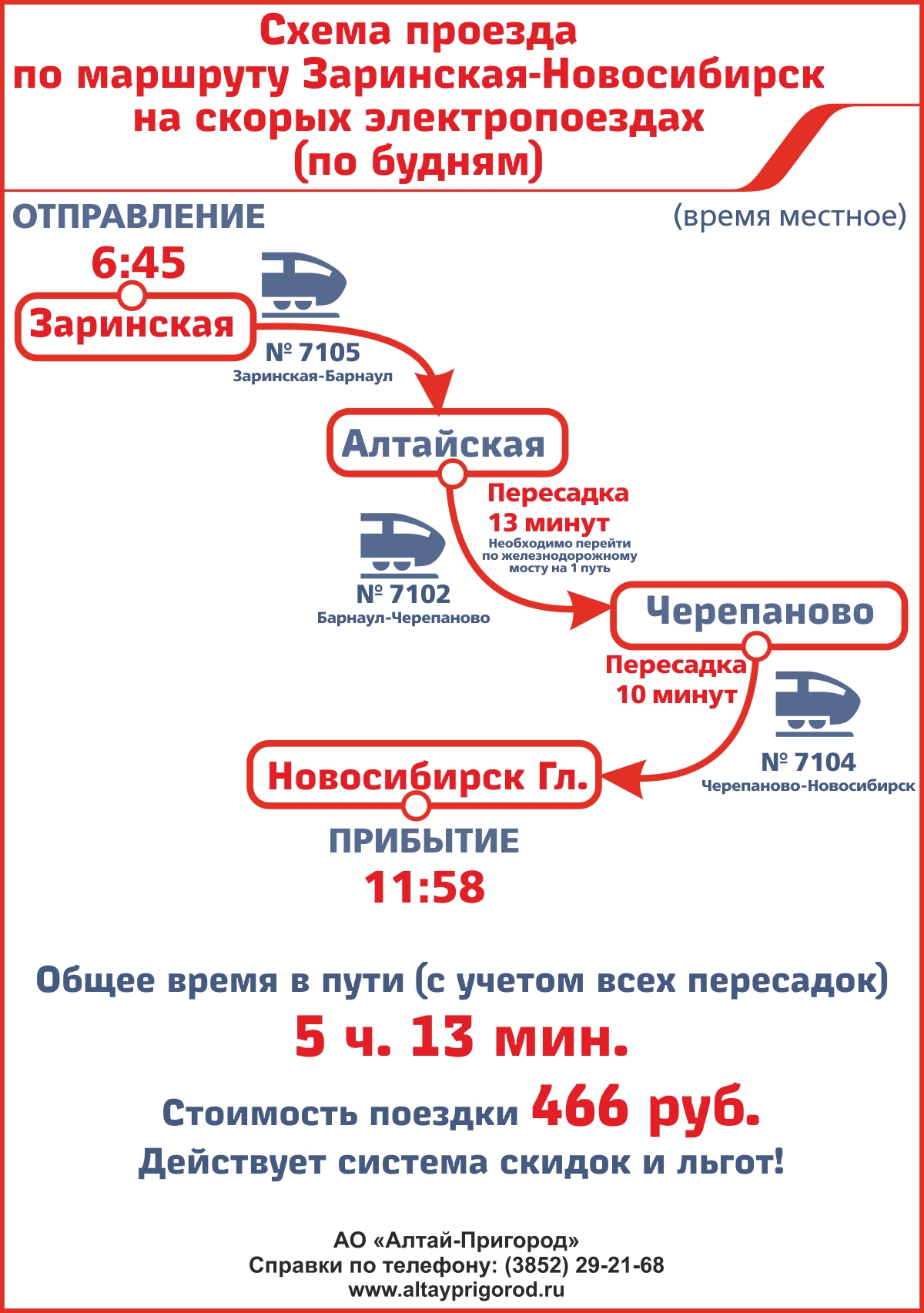 Схема проезда по маршруту Заринская-Новосибирск «Алтай-Пригород»